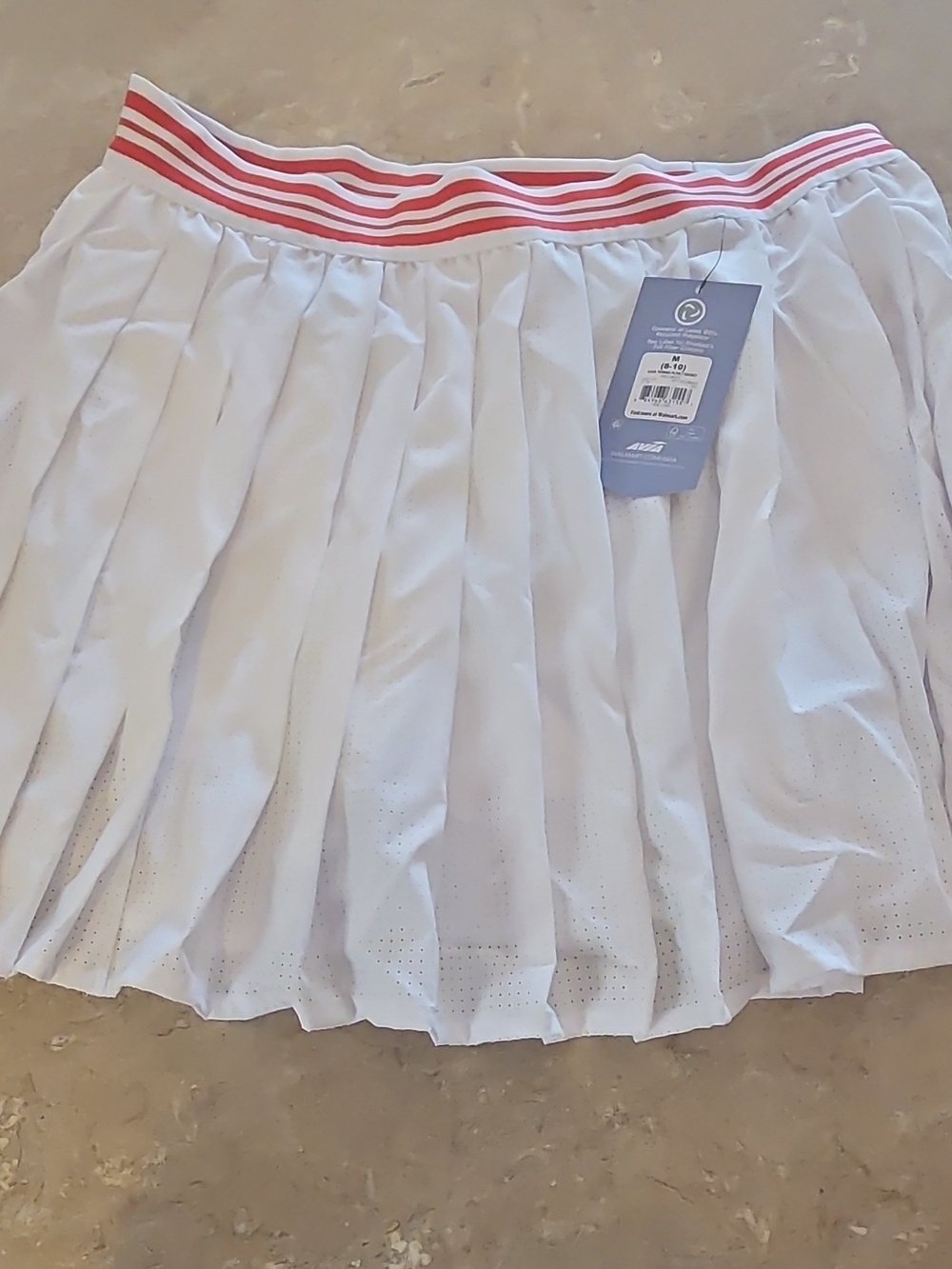 Avia White Pleated Skater Skirt with Coral-Striped Waistband